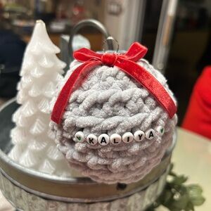 Gray Holiday Ornament with Red Bow